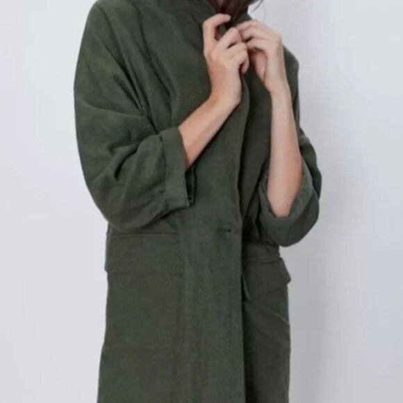 Zara Longline Oversized Linen Blend Olive Blazer Jacker xs - Picture 11 of 13